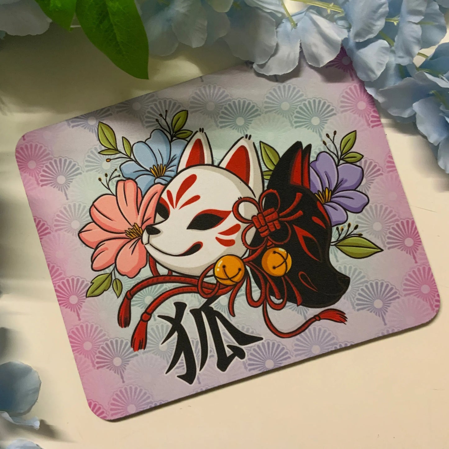 Tapis de souris rectangulaire Masques Kitsune Tinyneko.fr