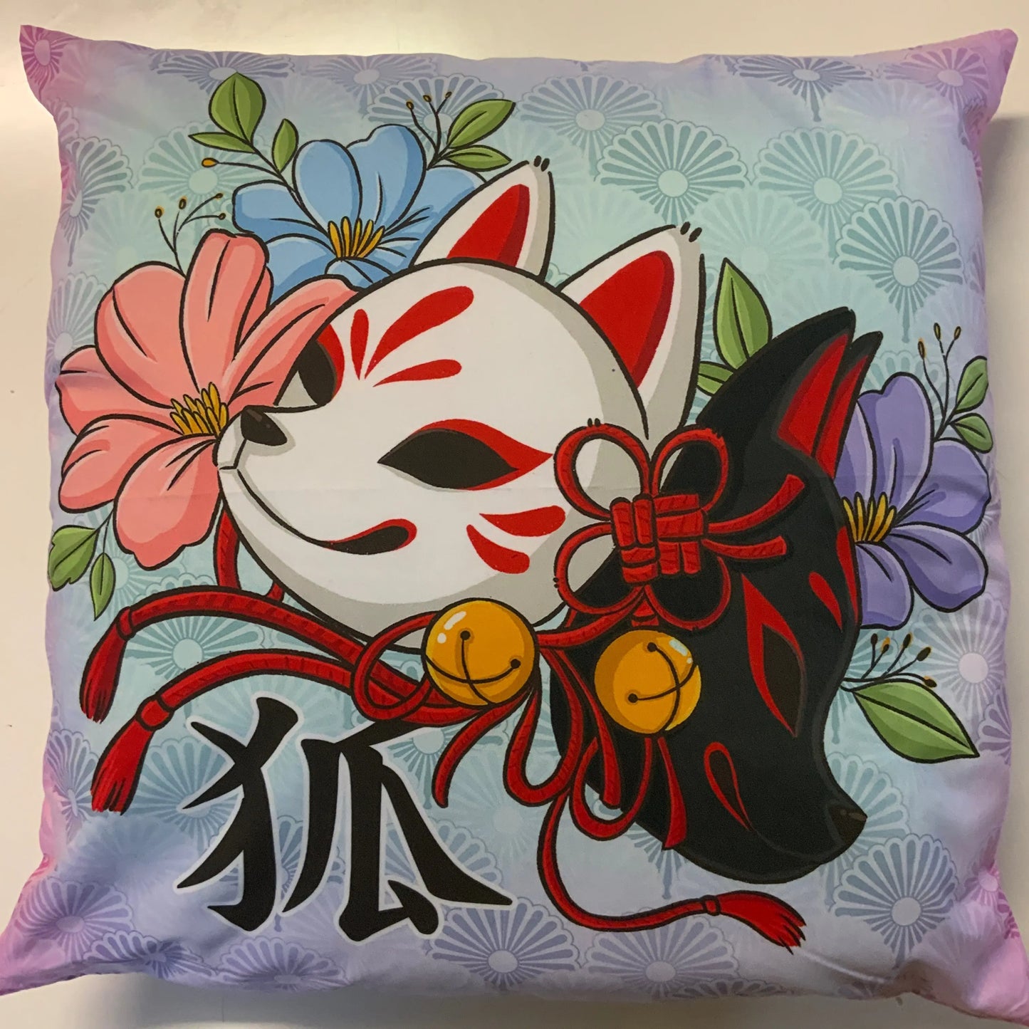 Housse coussin Masques kitsune Tinyneko.fr