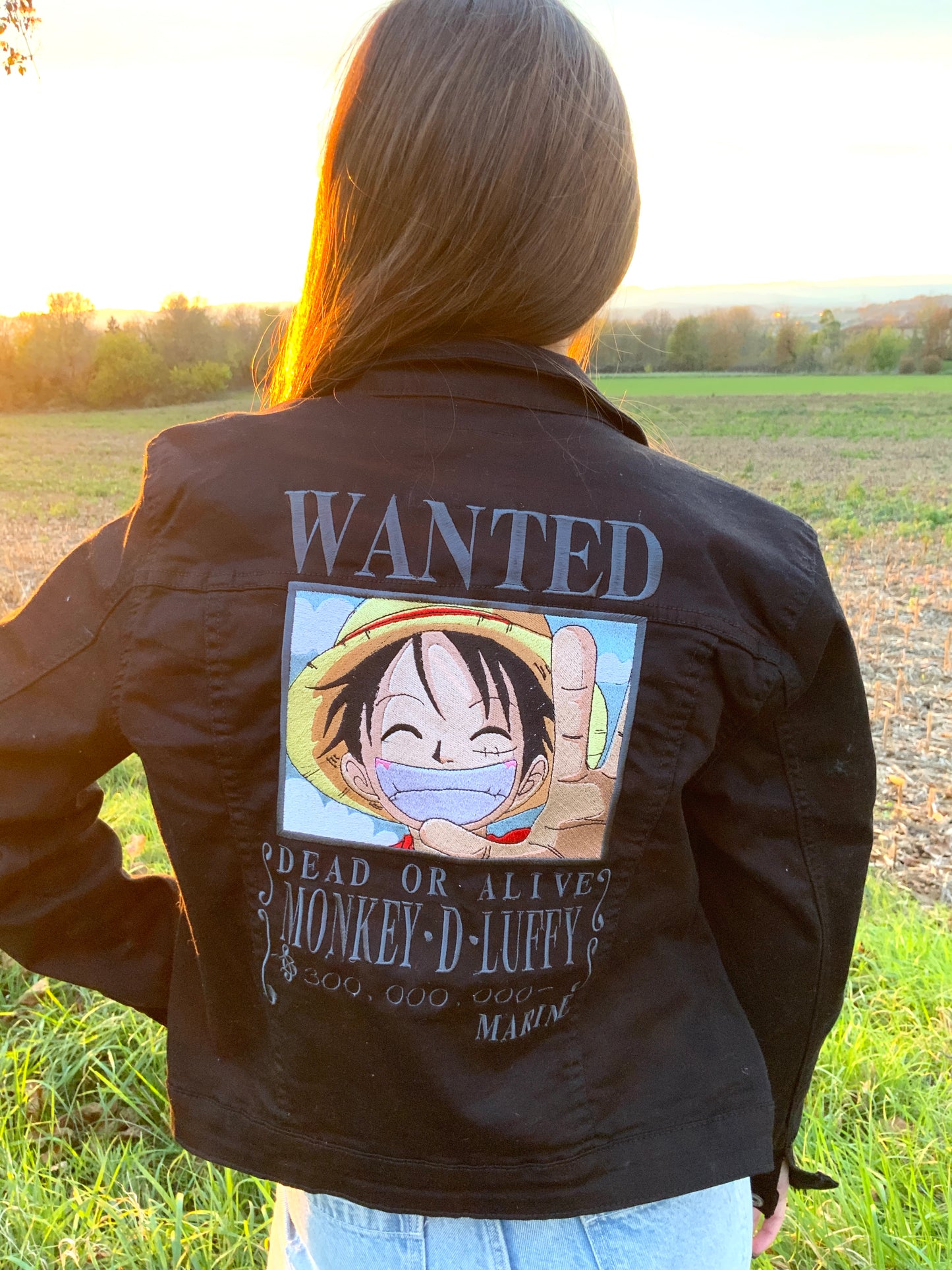 Veste en Jean noire brodée Luffy wanted M/L