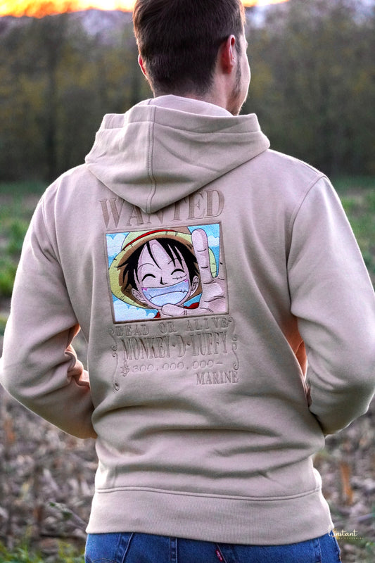 Sweat à capuche brodé « Luffy wanted «