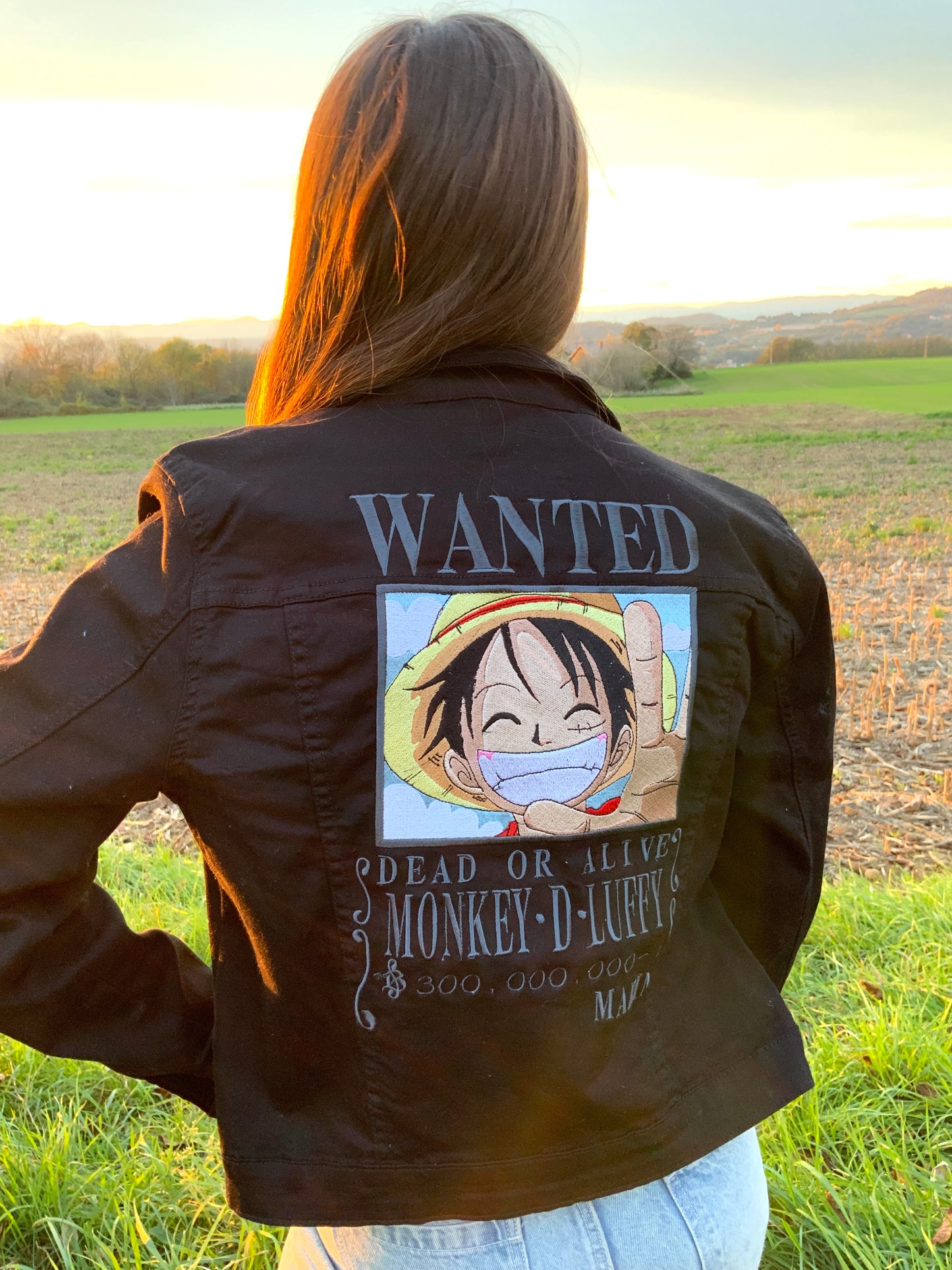 Veste en Jean noire brodée Luffy wanted M/L