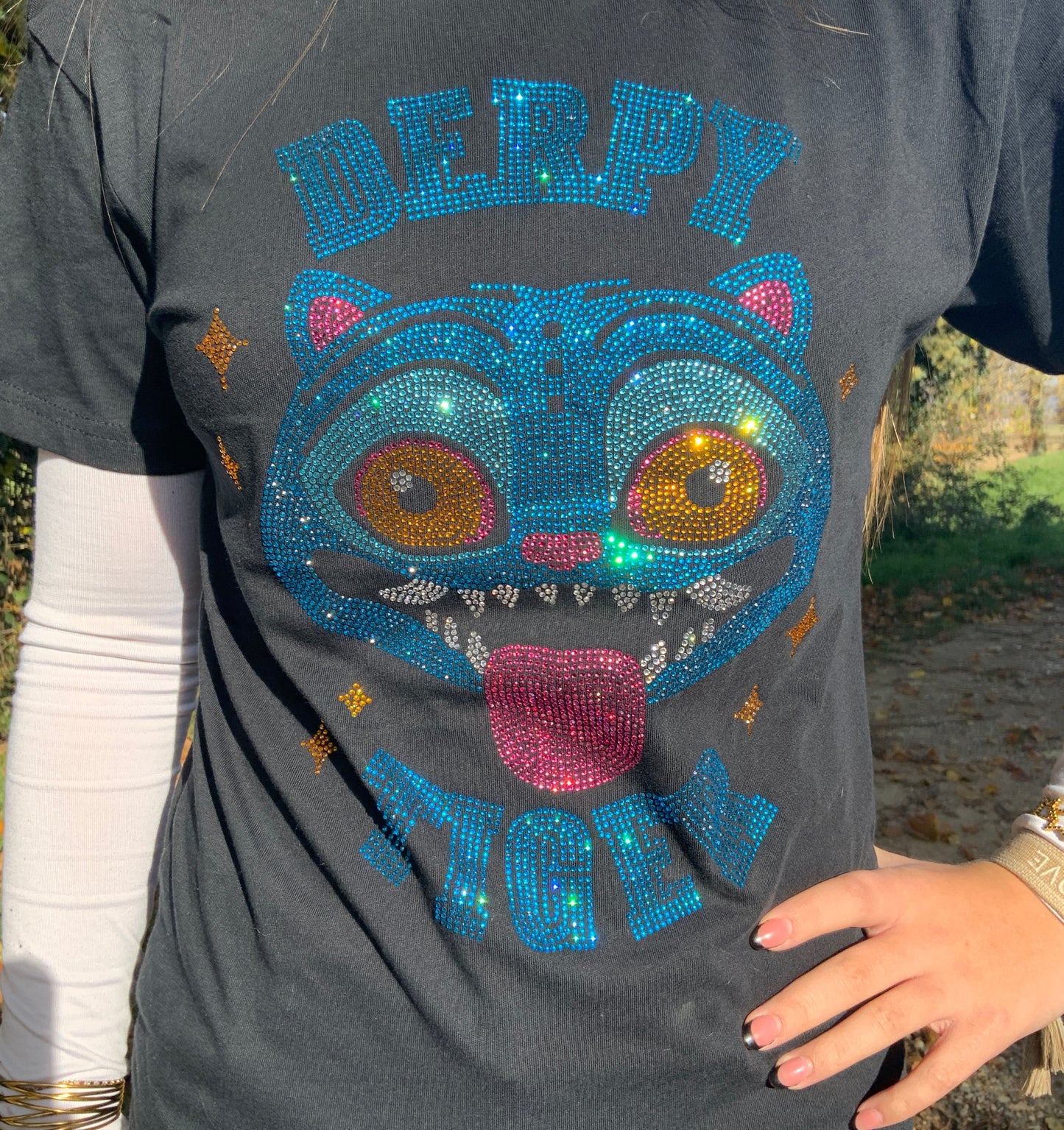 T-shirt noir Strass Derpy Tiger Kpop Demon Hunter