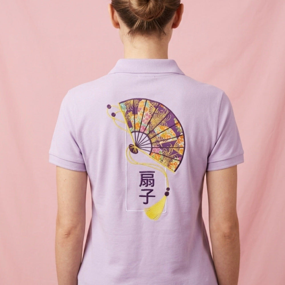 Polo femme brodé Éventail japonais