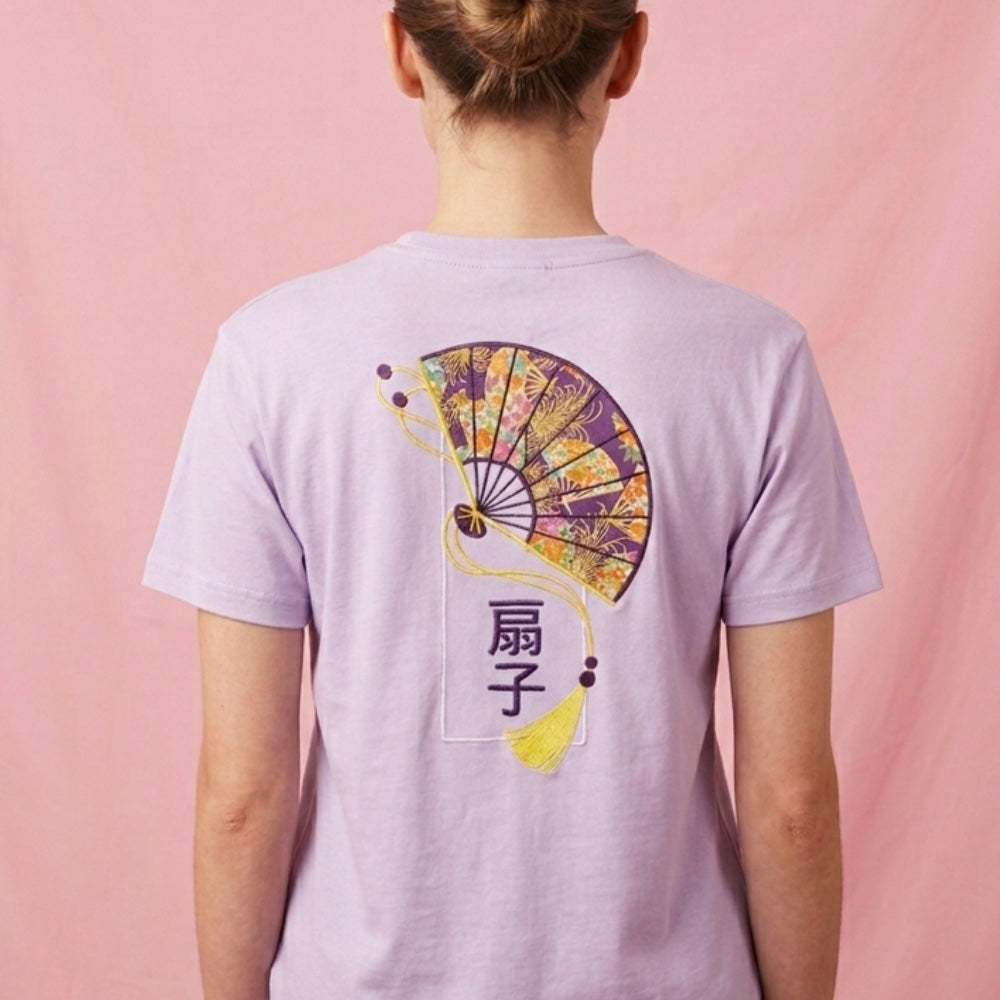 T-shirt femme brodé Éventail japonais