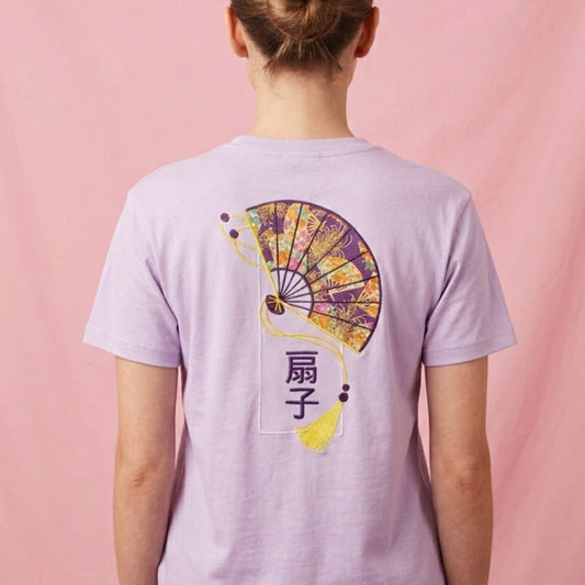 T-shirt femme brodé Éventail japonais