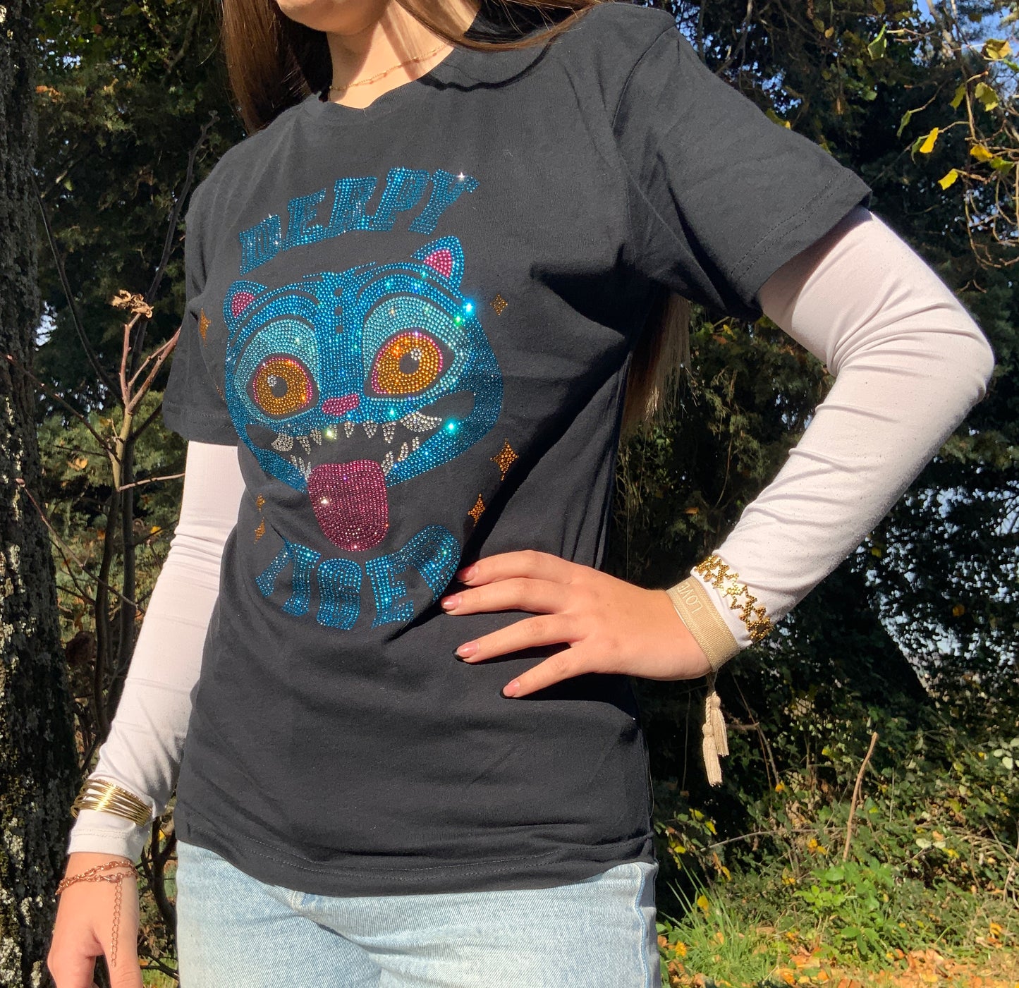 T-shirt noir Strass Derpy Tiger Kpop Demon Hunter