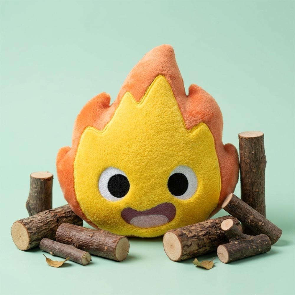 Coussin kawaii brodé Calcifer "le château ambulant"