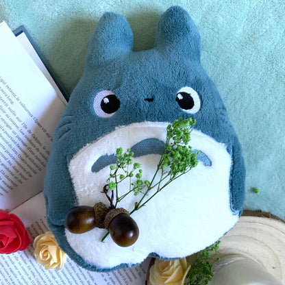 Coussin kawaii brodé "Totoro" Fanart Gris bleu blanc