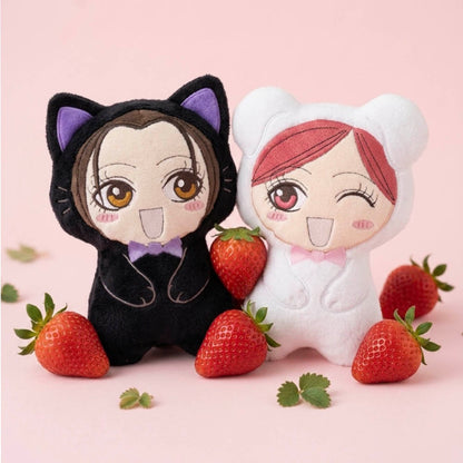 Coussin kawaii brodé "Nana et Hachi"