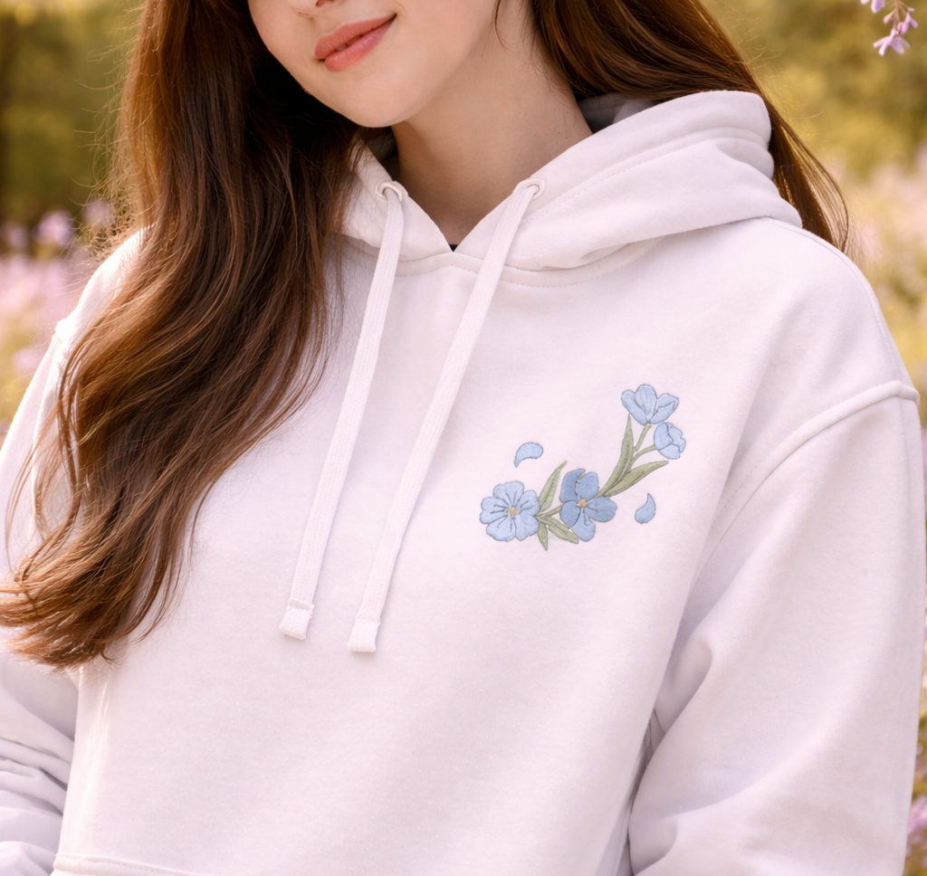Sweatshirt à capuche brodé blanc Frieren Tinyneko.fr