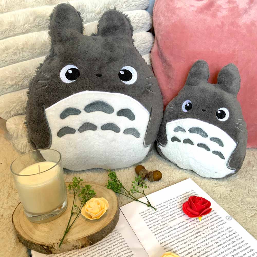 Coussin brodé Totoro Fanart Gris bleu blanc