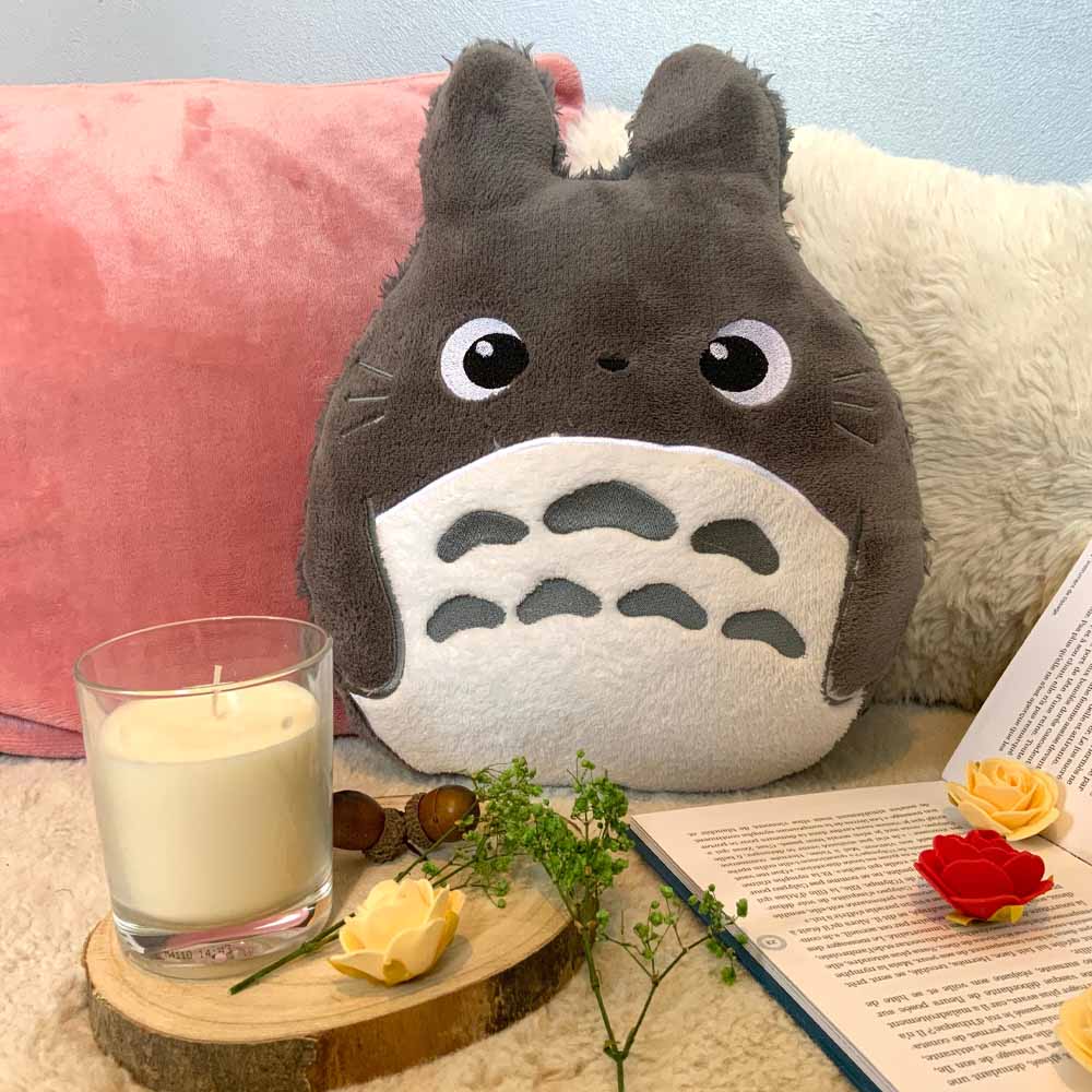 Coussin brodé Totoro Fanart Gris bleu blanc